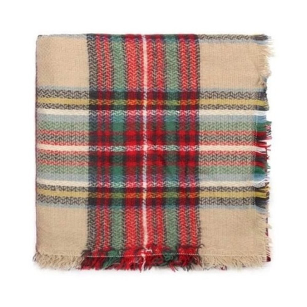 TAN Plaid Printed Oversized fall winter scarf - Picture 4 of 7